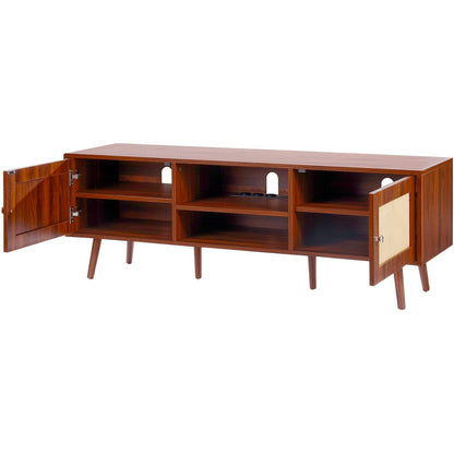 65" TV Mid-Century TV Stand, Walnut, Rattan (view 11)