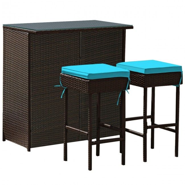 3 Pieces Patio Rattan Wicker Bar Table Stools Dining Set (view 26)
