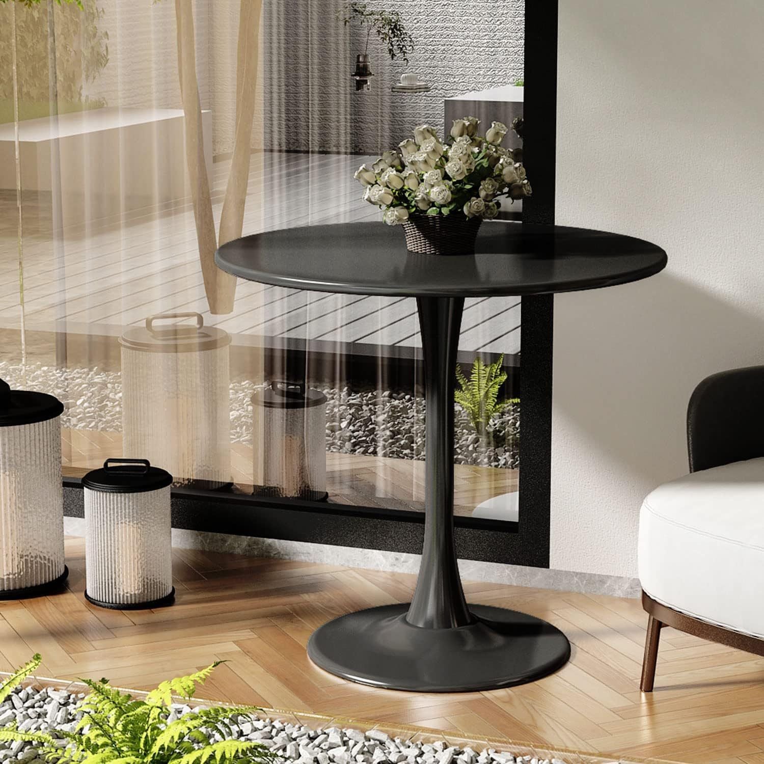 Wood Mid-Century Coffee Table, Black, Round (view 3)