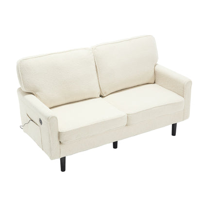 Solid Wood 3-Seat Mid-Century Sofa, Beige, Compact (view 15)