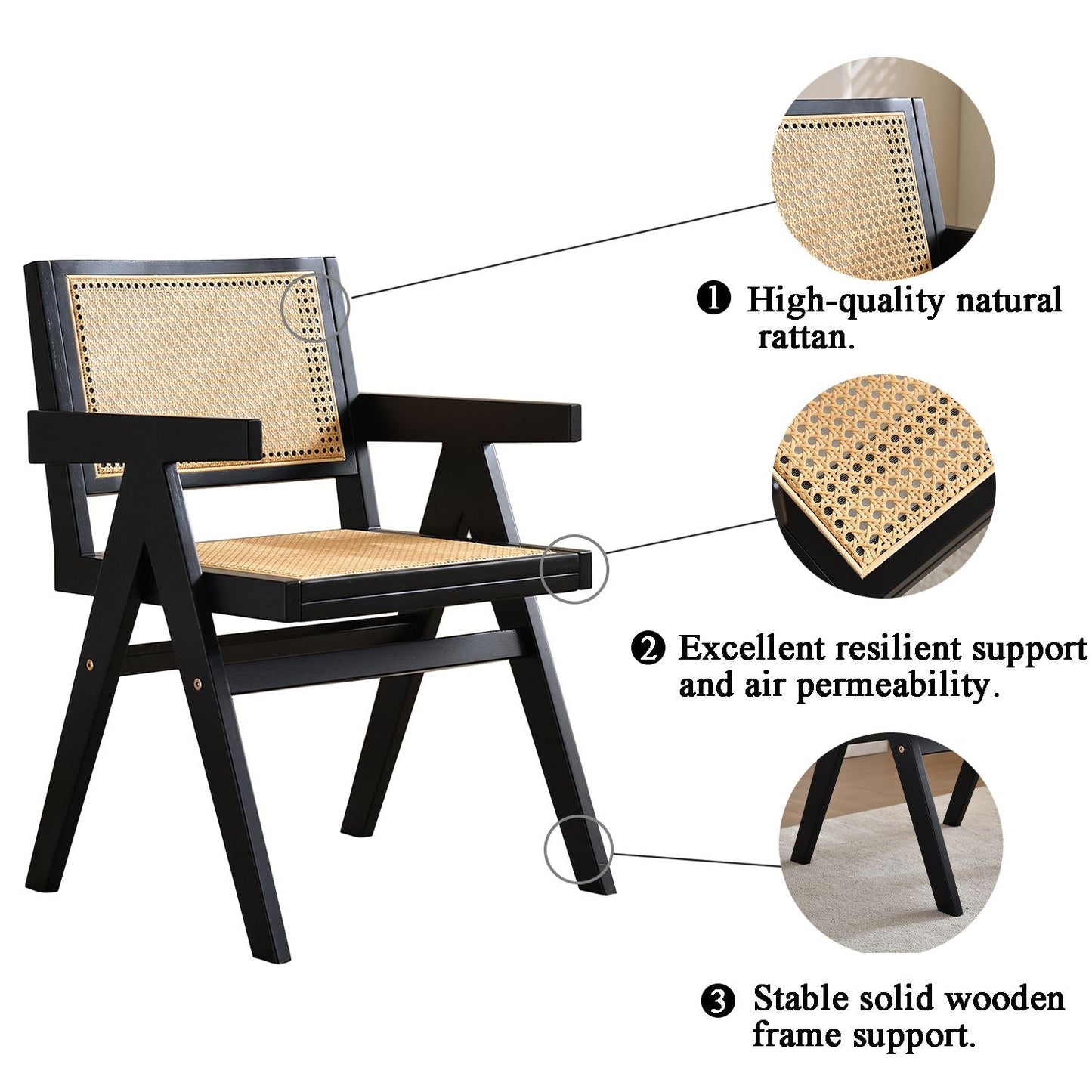 Rattan Mid-Century Accent Chair, Black (view 8)