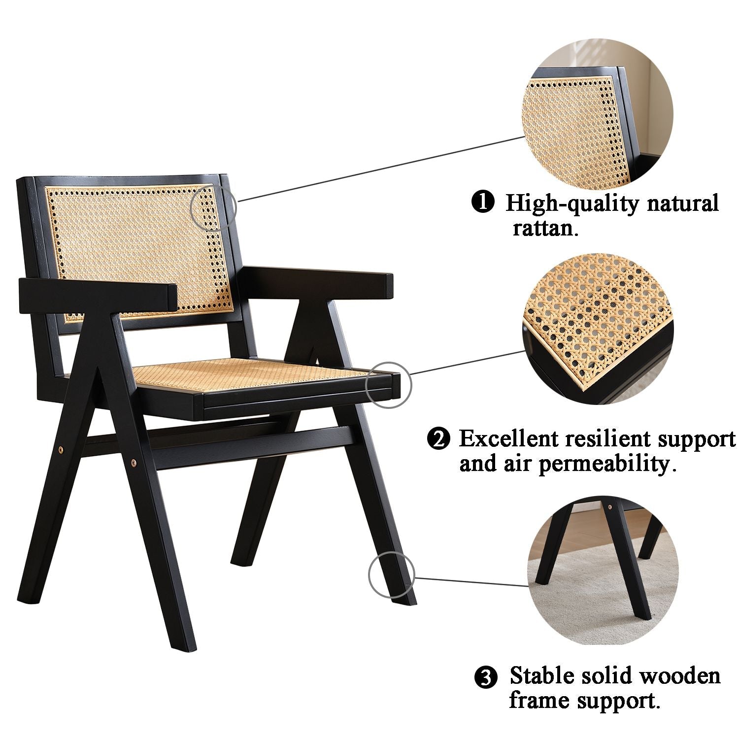 Rattan Mid-Century Accent Chair, Black (view 8)