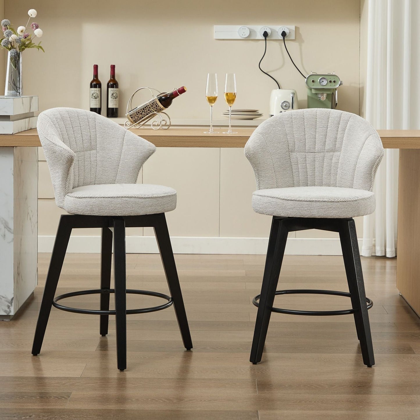 Chenille Mid-Century Accent Chair, White, Swivel (view 3)