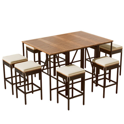 Rattan Mid-Century Dining Set, Brown, 60" Wide (view 8)