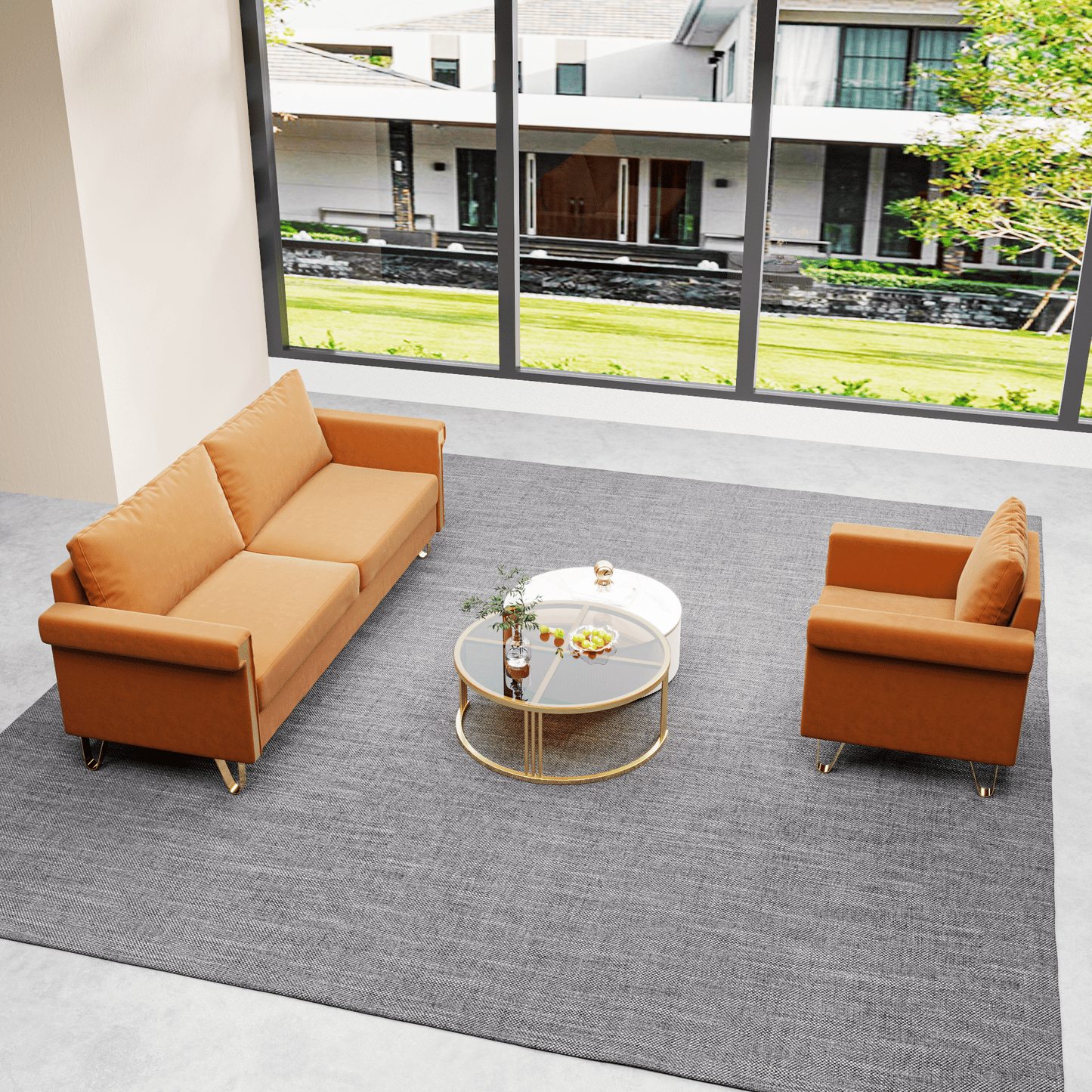 Velvet 3-Seat Mid-Century Sofa, Gold (view 7)