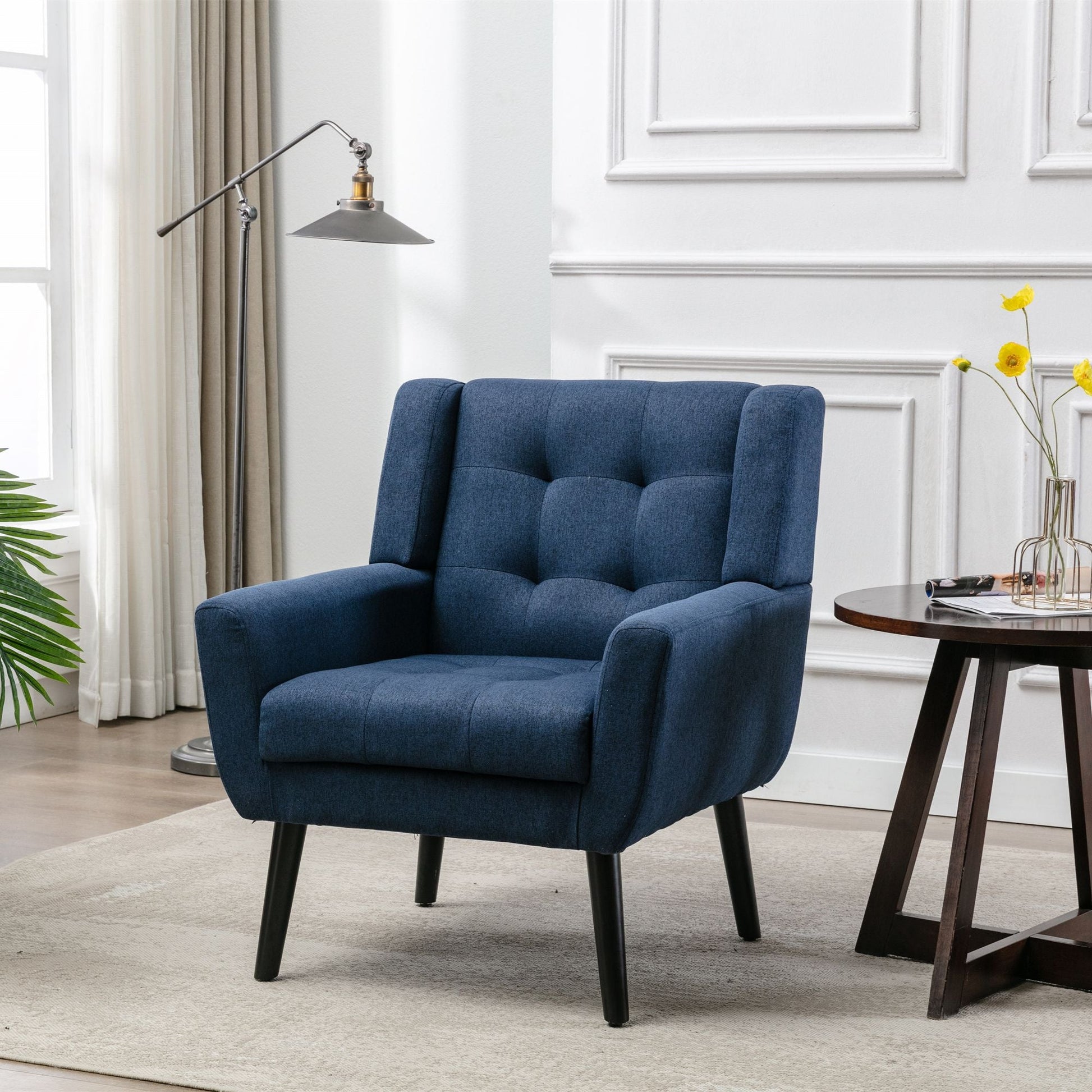 Linen Mid-Century Accent Chair, Black (view 12)