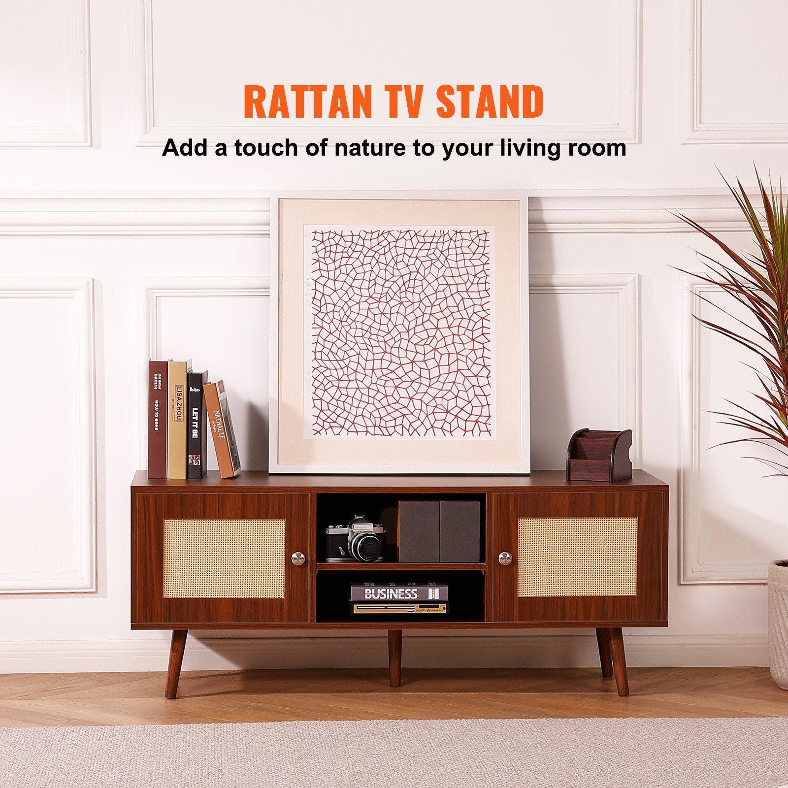 55" TV Mid-Century TV Stand, Walnut (view 2)