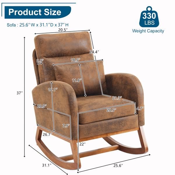 Solid Wood Mid-Century Rocking Chair, Red, 28" Wide (view 8)