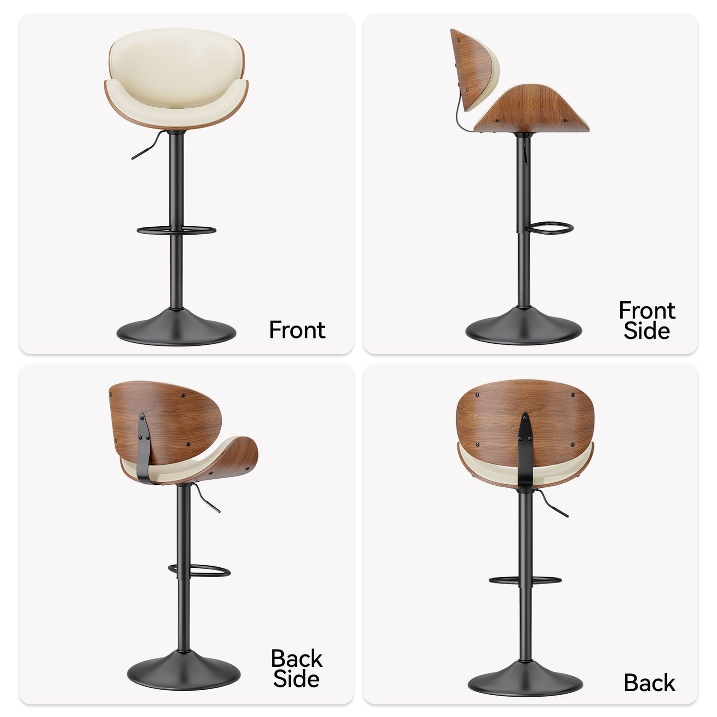 PU Leather Swivel Bar Stools, Set of 1, Black (view 43)