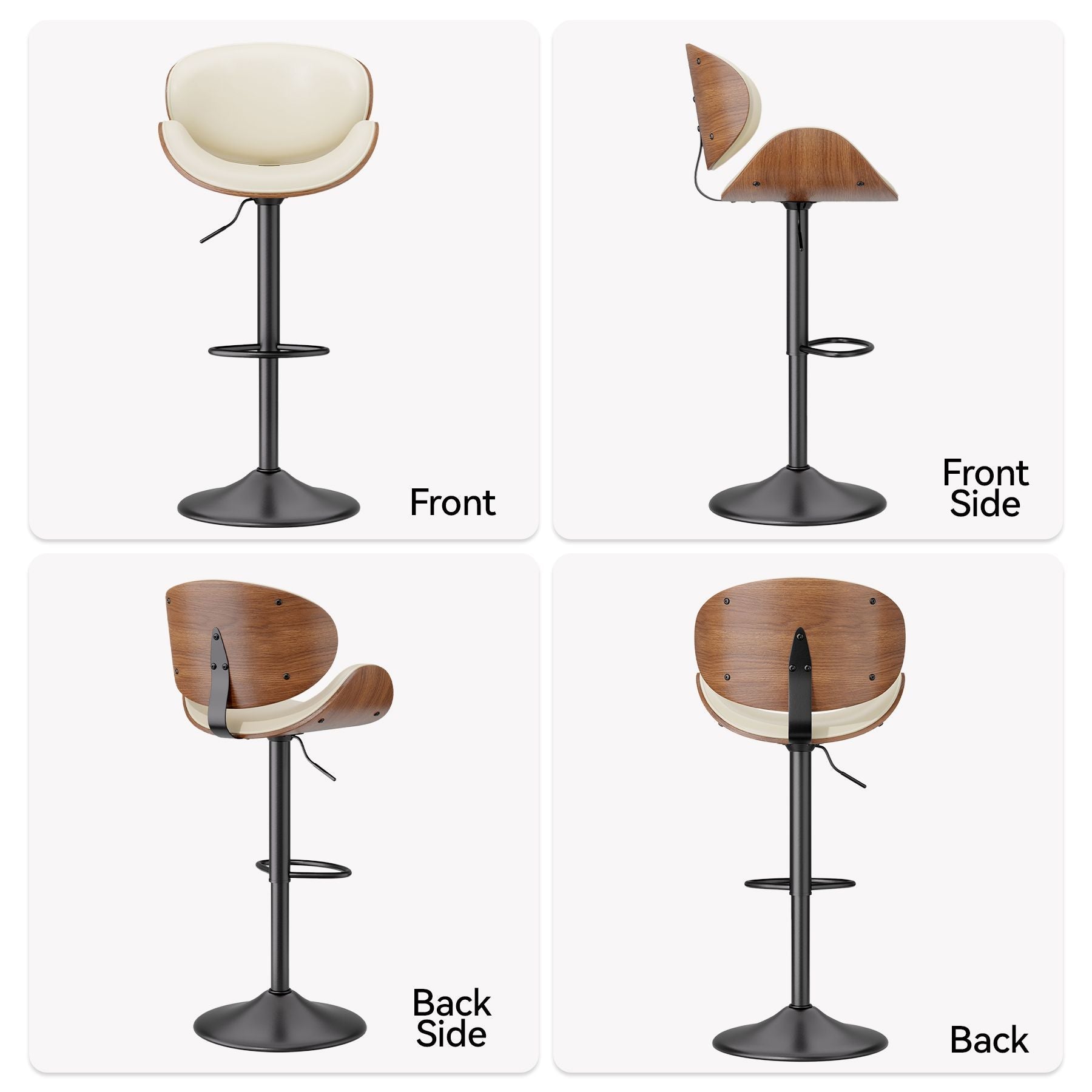PU Leather Swivel Bar Stools, Set of 1, Black (view 43)