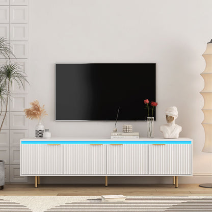 80" TV Mid-Century TV Stand, White, 60" Wide
