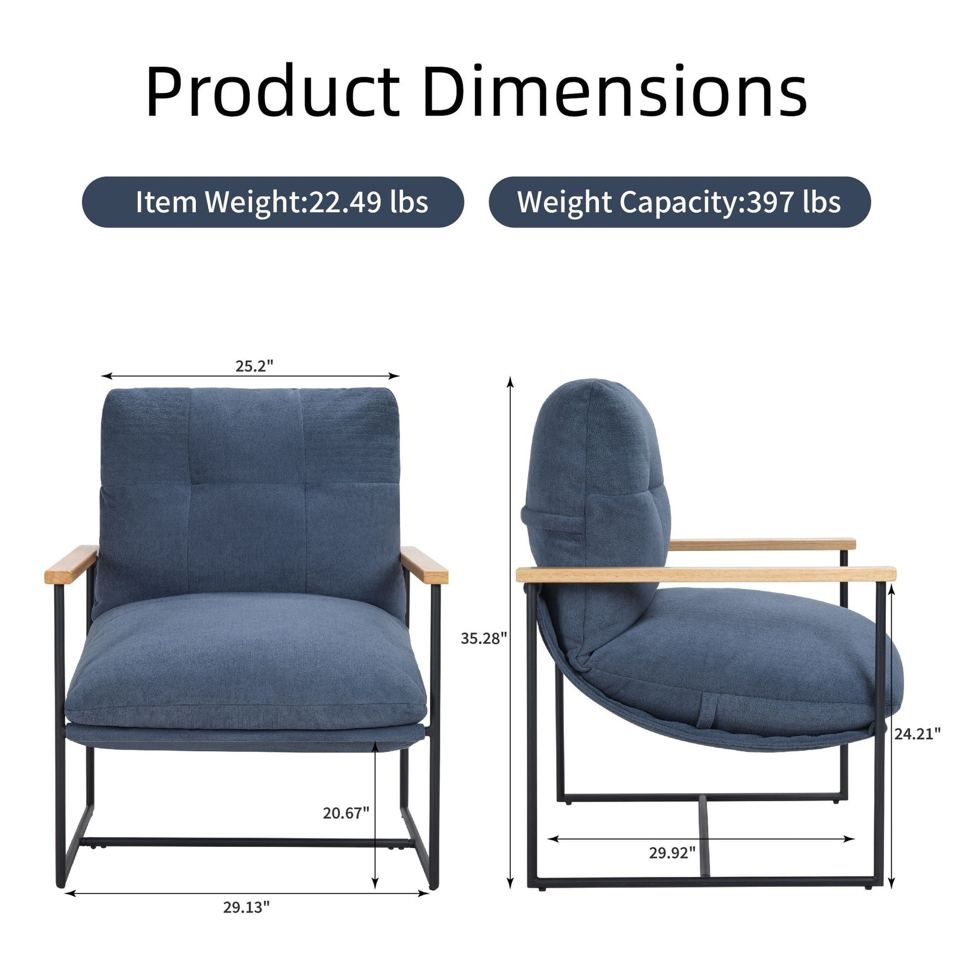 Upholstered Mid-Century Accent Chair, Blue, 33" Tall (view 3)