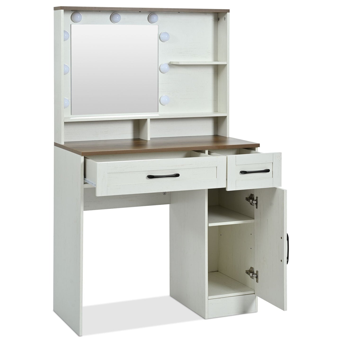 Mid-Century Vanity, Brown+White, 2 Drawers (view 12)