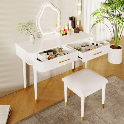 Mid-Century Vanity with LED Mirror, White, 36" Wide (view 2)