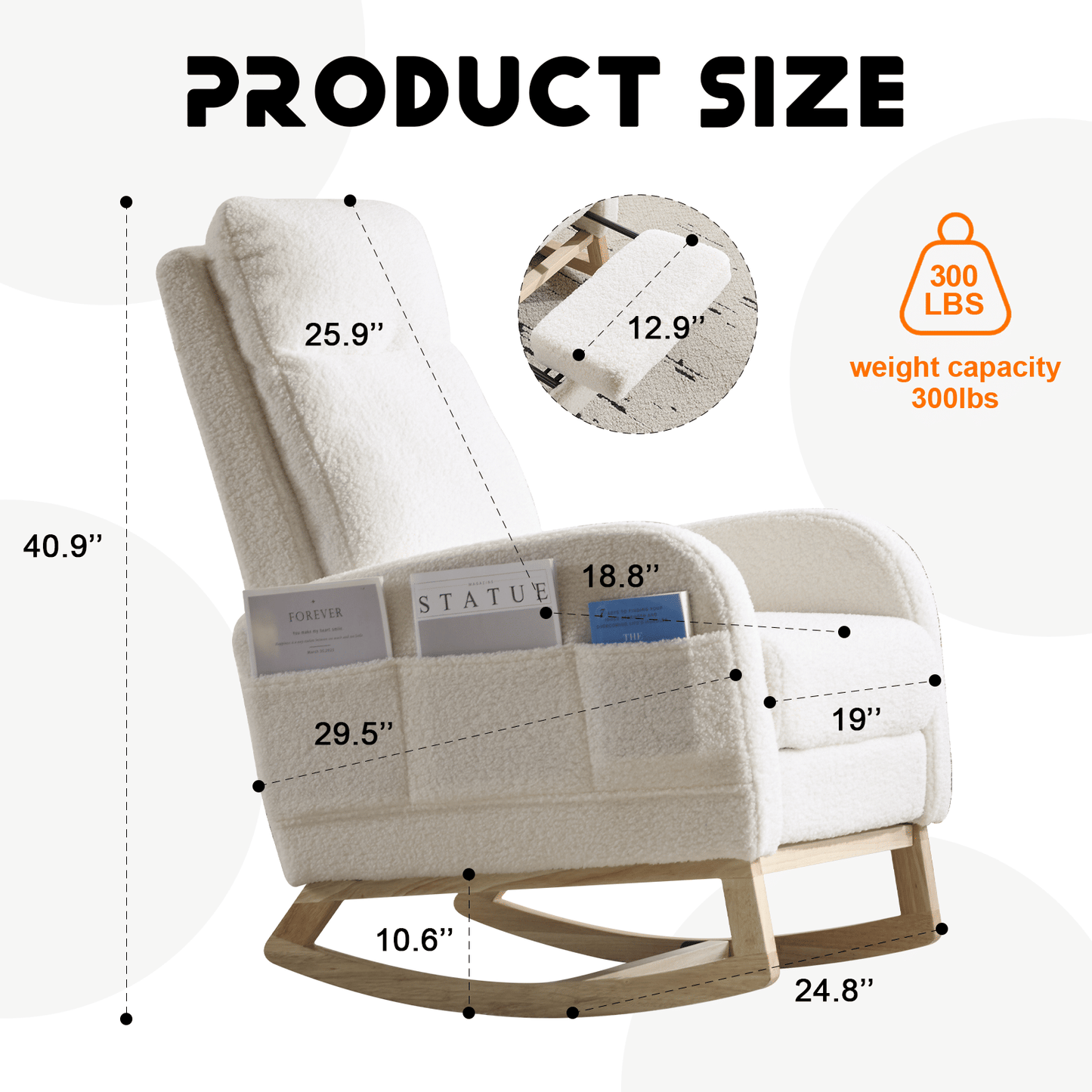 Wood Mid-Century Rocking Chair, WHITE (view 3)