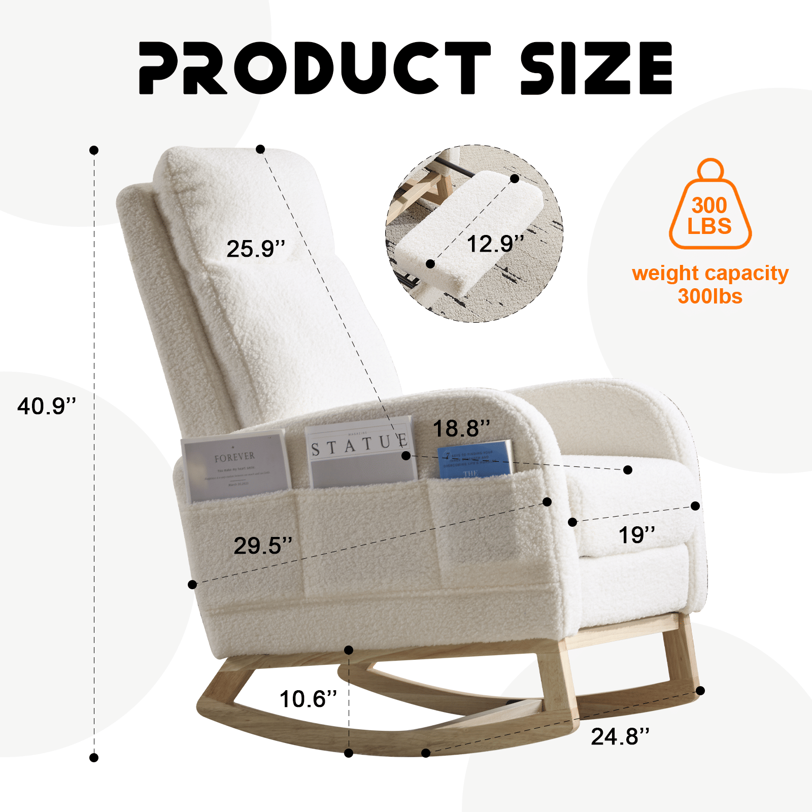 Wood Mid-Century Rocking Chair, WHITE (view 3)