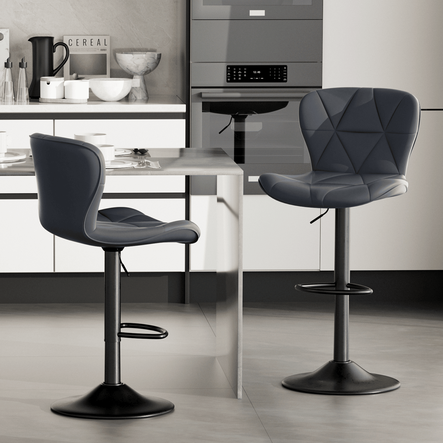 Faux Leather Swivel Bar Stools, Set of 2, Adjustable Height (view 40)