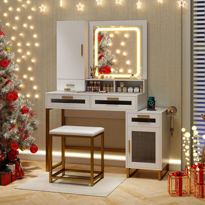 Mid-Century Vanity with LED Mirror, White, 44" Wide (view 3)
