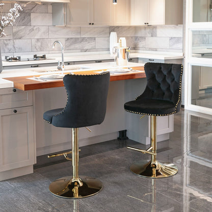 Gold Velvet Swivel Bar Stools, Tufted, Adjustable (view 24)