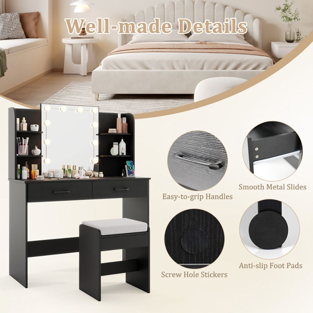 Vanity Set with Lighted Mirror and Stool with Power Outlet (view 12)