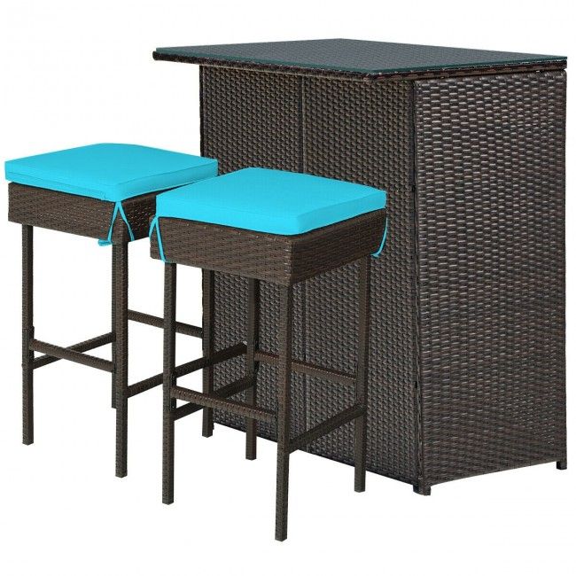 3 Pieces Patio Rattan Wicker Bar Table Stools Dining Set (view 29)