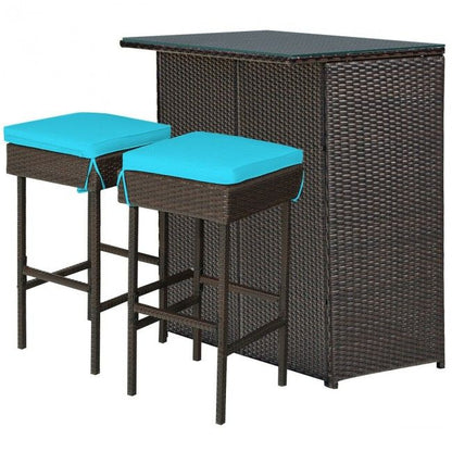 3 Pieces Patio Rattan Wicker Bar Table Stools Dining Set (view 29)