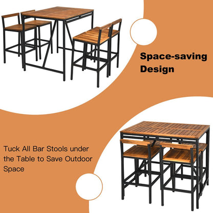 5 Pieces Outdoor Acacia Wood and PE Rattan Bar Set (view 9)