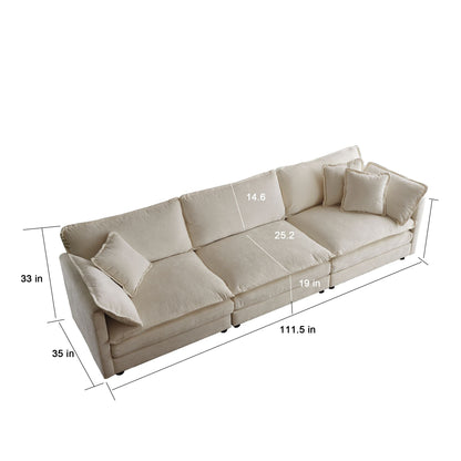 Solid Wood 3-Seat Mid-Century Sofa, Beige, 84" Wide (view 7)