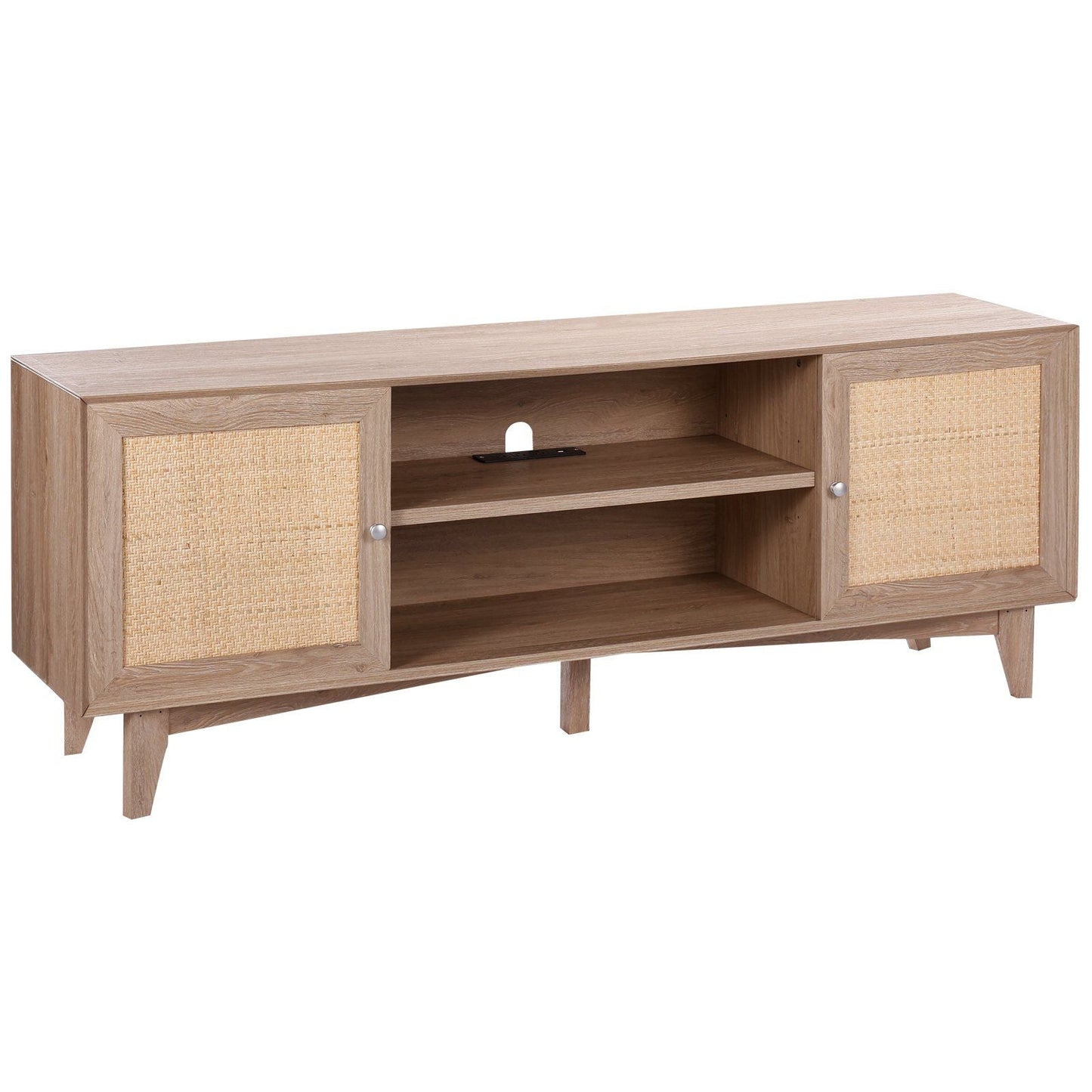 75" TV Mid-Century TV Stand, Oak, Rattan (view 9)