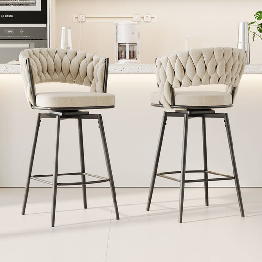 360° Swivel Bar Chairs, Cushioned, Metal Legs, 2pcs