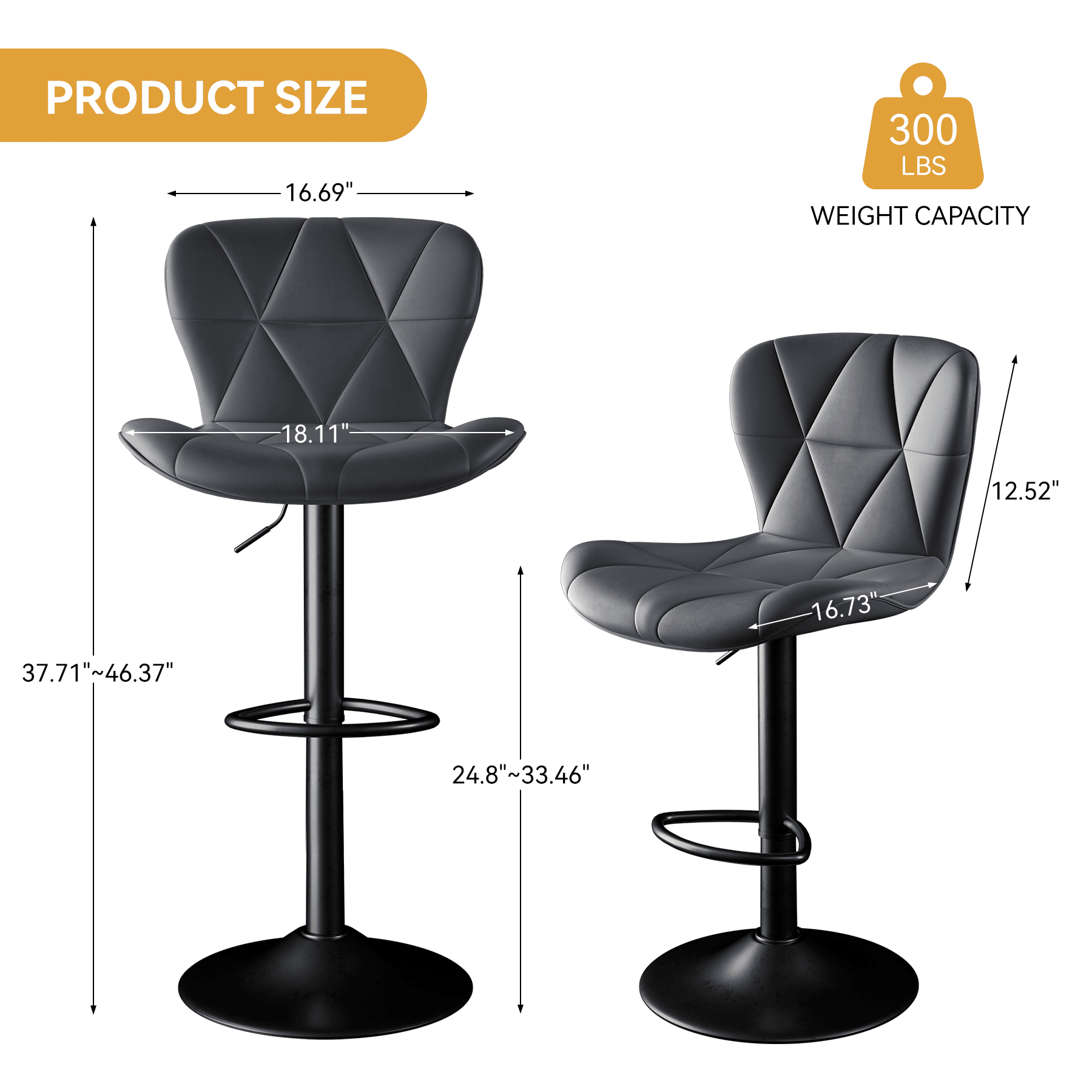Faux Leather Swivel Bar Stools, Set of 2, Black (view 47)