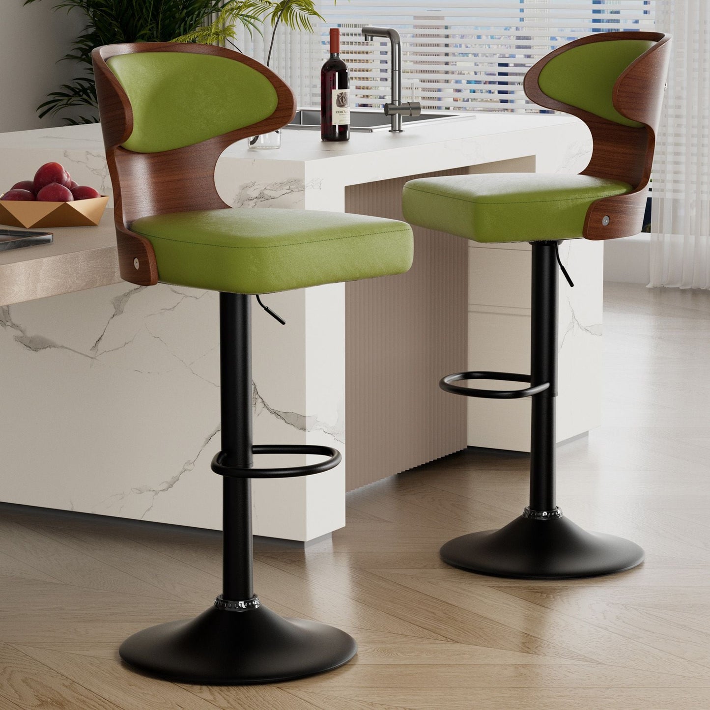 Faux Leather Swivel Bar Stools, Set of 2, Bentwood (view 67)