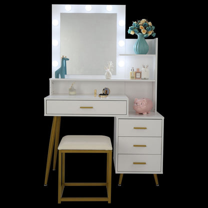 Wood & Metal Mid-Century Vanity with LED Mirror, White, 4 Drawers, 36" Wide (view 19)