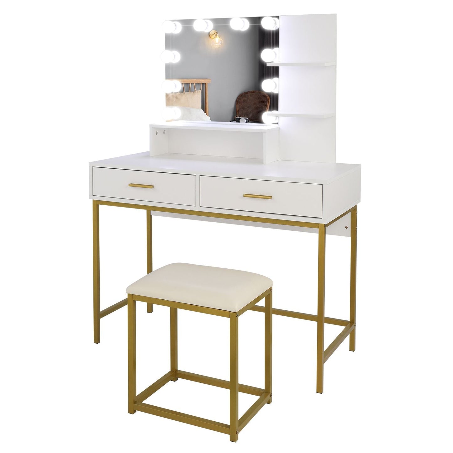 FCH Vanity Table, LED Mirror, 2 Drawers, Stool (view 9)