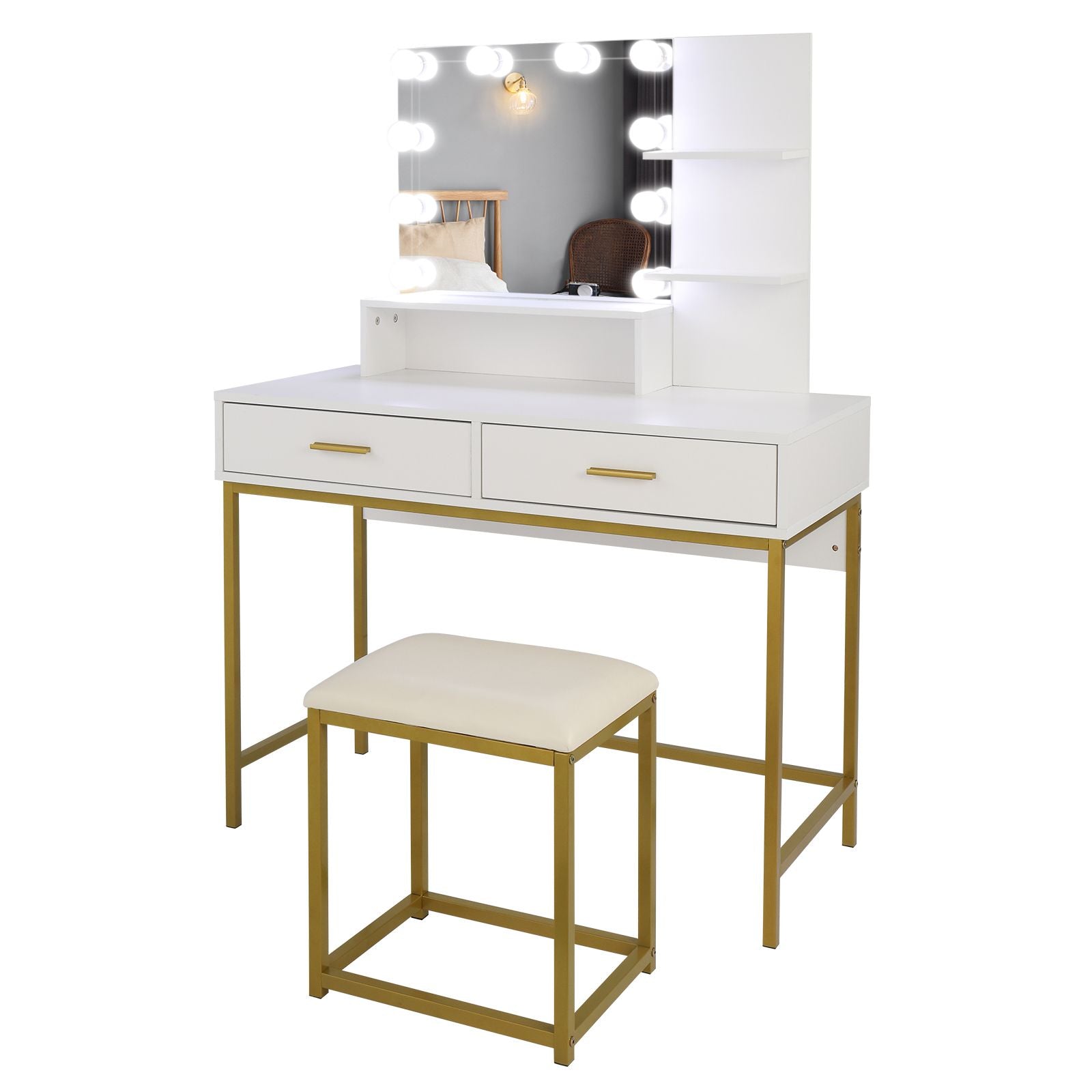 FCH Vanity Table, LED Mirror, 2 Drawers, Stool (view 9)