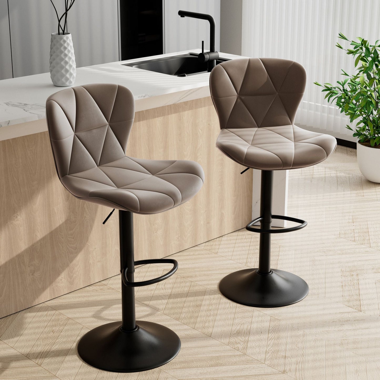 Faux Leather Swivel Bar Stools, Set of 2, Black (view 103)
