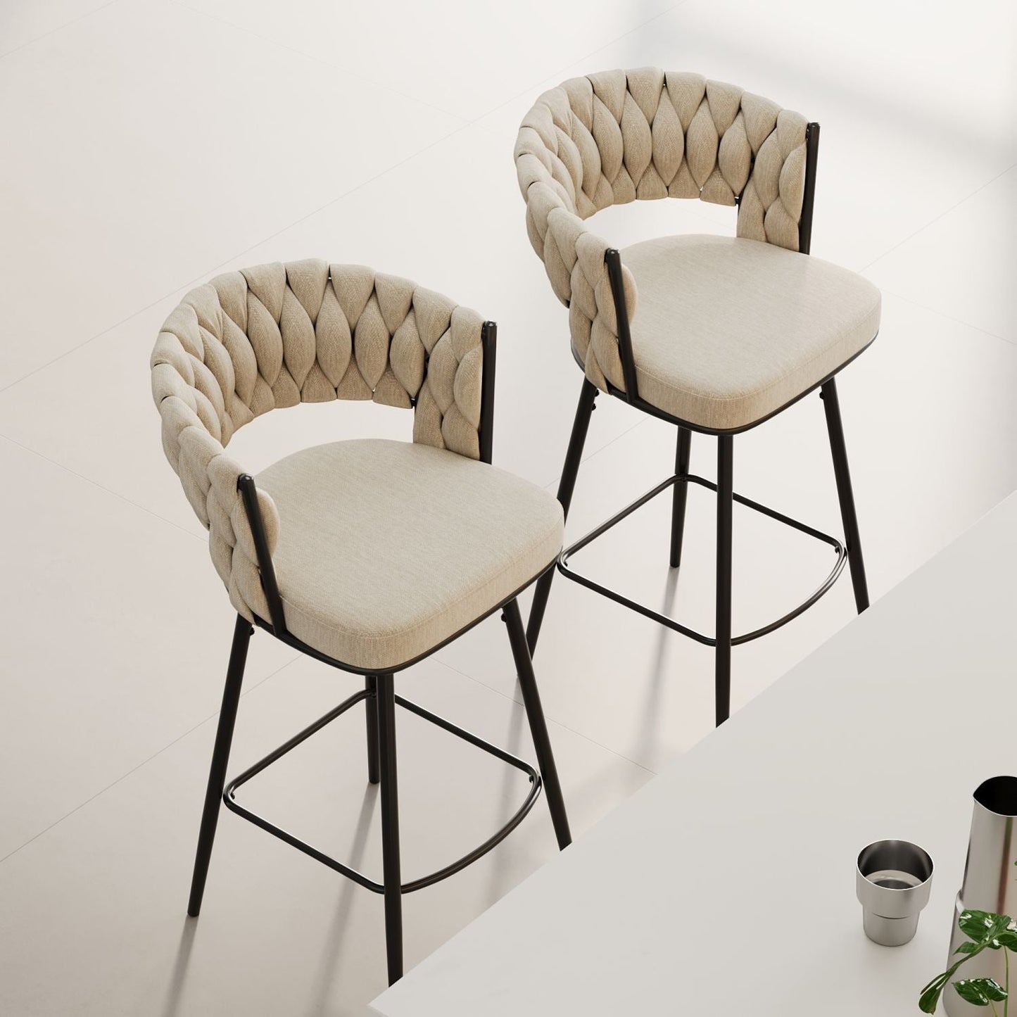 360° Swivel Bar Chairs, Cushioned, Metal Legs, 2pcs (view 3)
