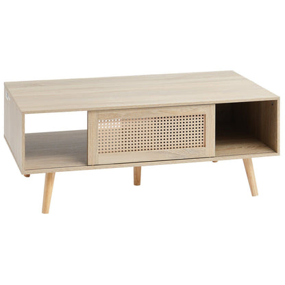 Rattan Mid-Century Coffee Table, Burlywood, with Storage (view 9)