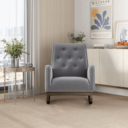 Demetrius Light Grey Fabric Solid Wood Rocking Chair (view 3)