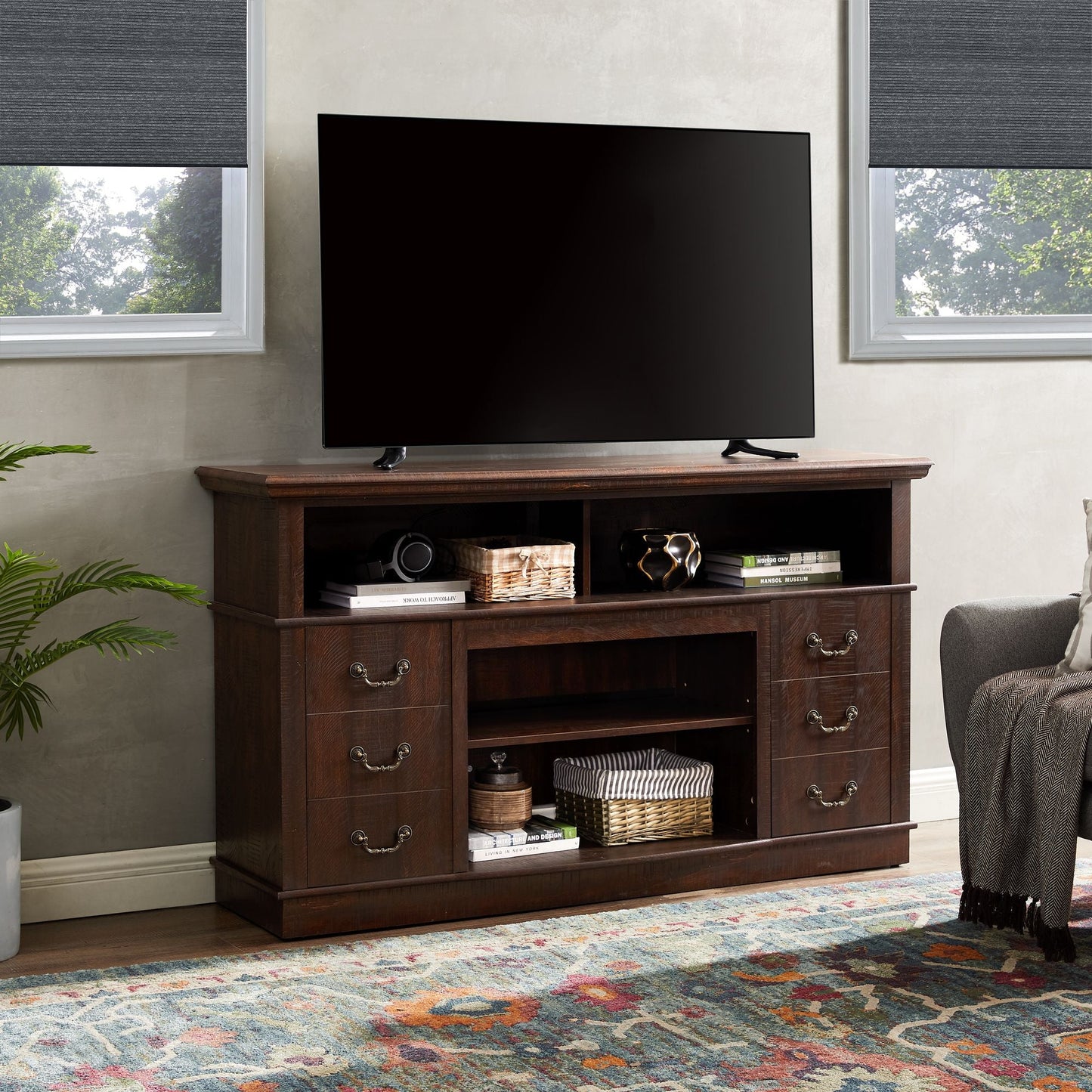 65" TV Mid-Century TV Stand, Espresso