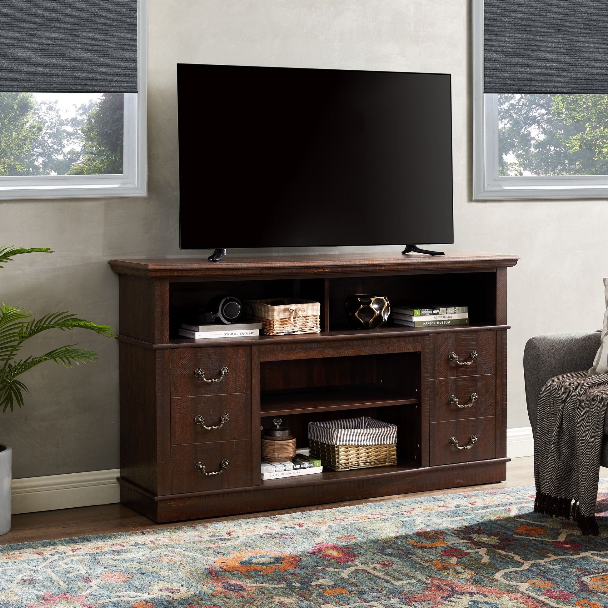 65" TV Mid-Century TV Stand, Espresso