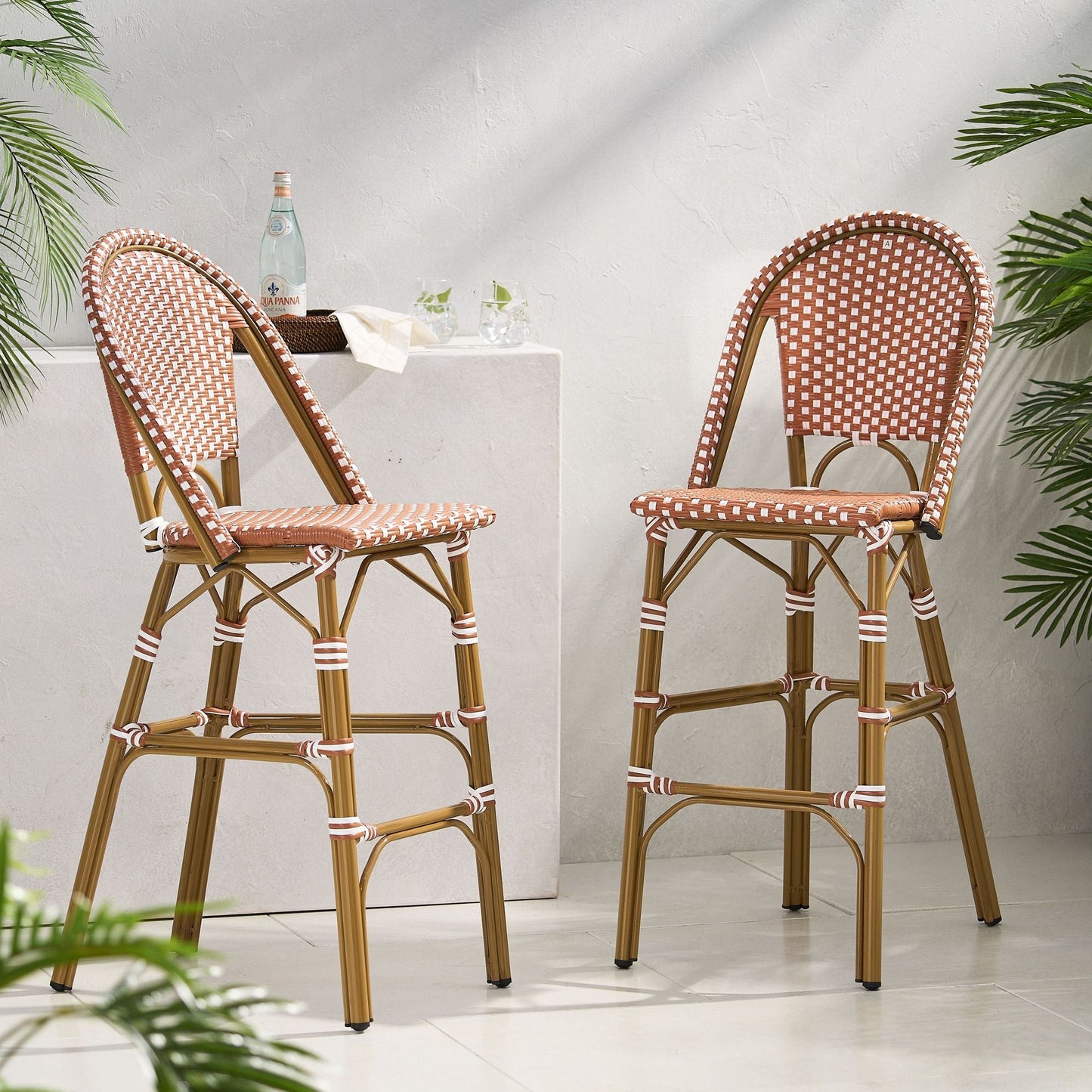 Rattan Swivel Bar Stools, White, Set of 2 (view 3)