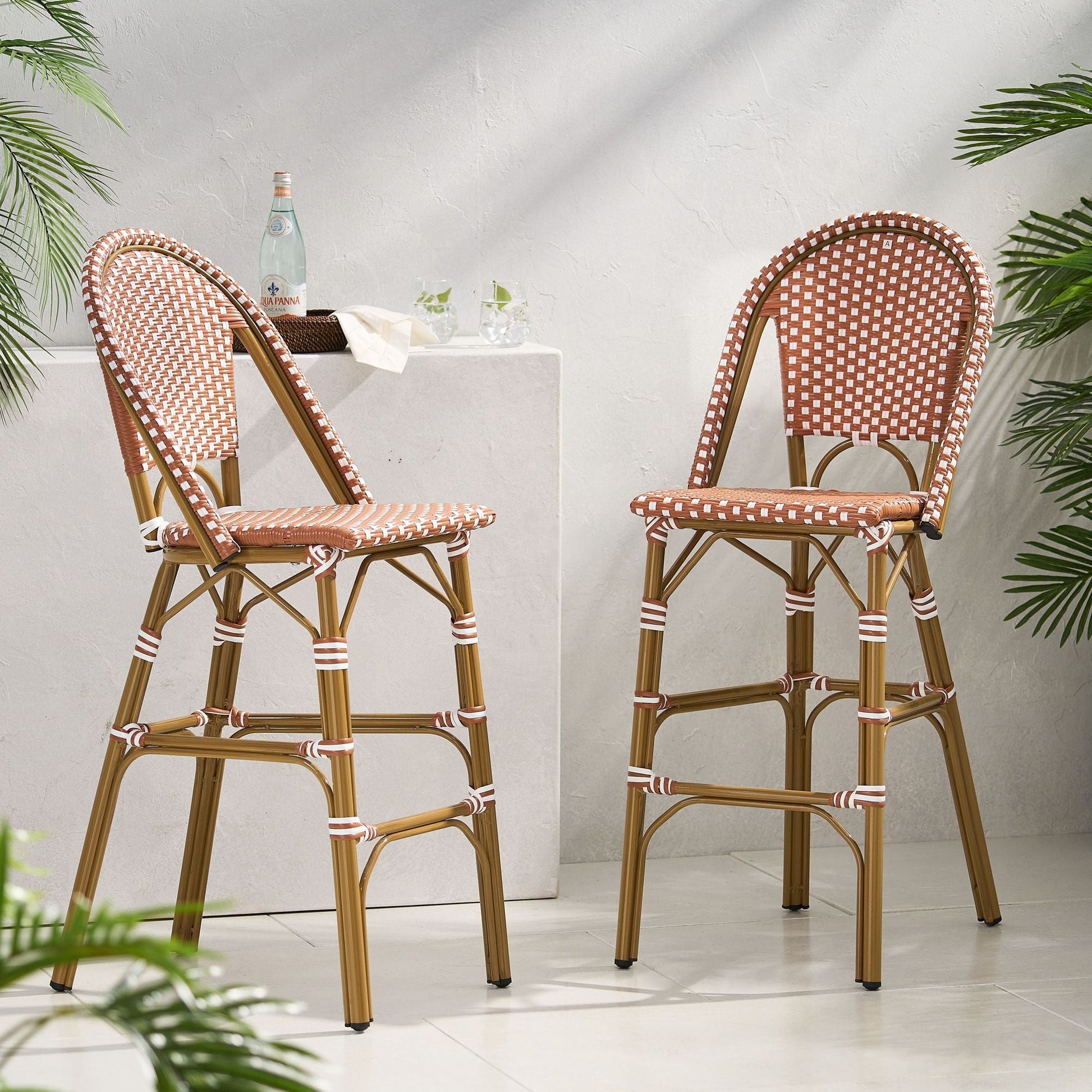 Rattan Swivel Bar Stools, White, Set of 2 (view 3)
