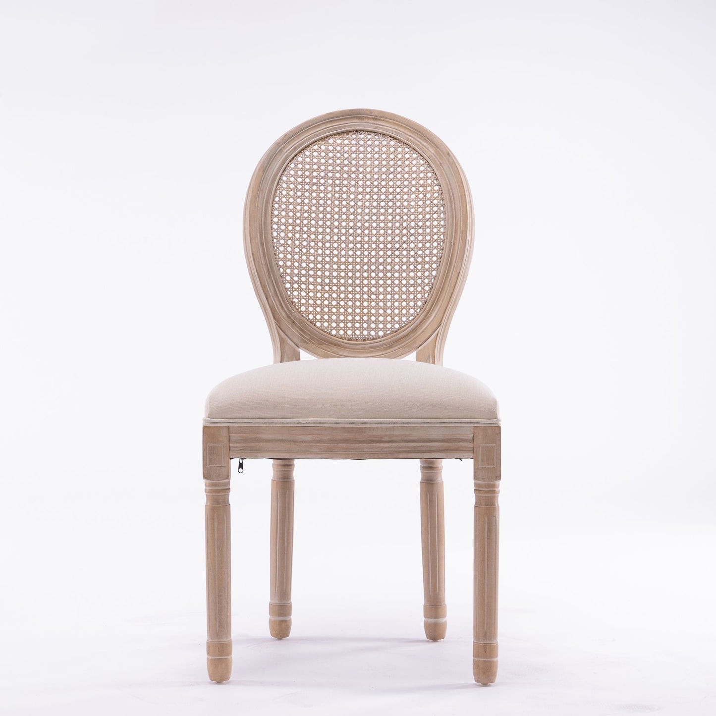 Linen Mid-Century Dining Chairs, Set of 2, White, Rattan (view 6)