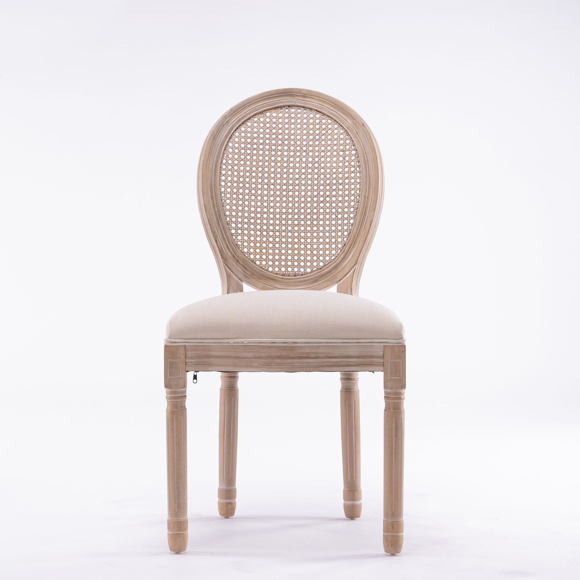 Linen Mid-Century Dining Chairs, Set of 2, White, Rattan (view 6)