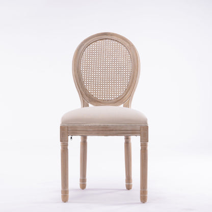 Linen Mid-Century Dining Chairs, Set of 2, White, Rattan (view 6)