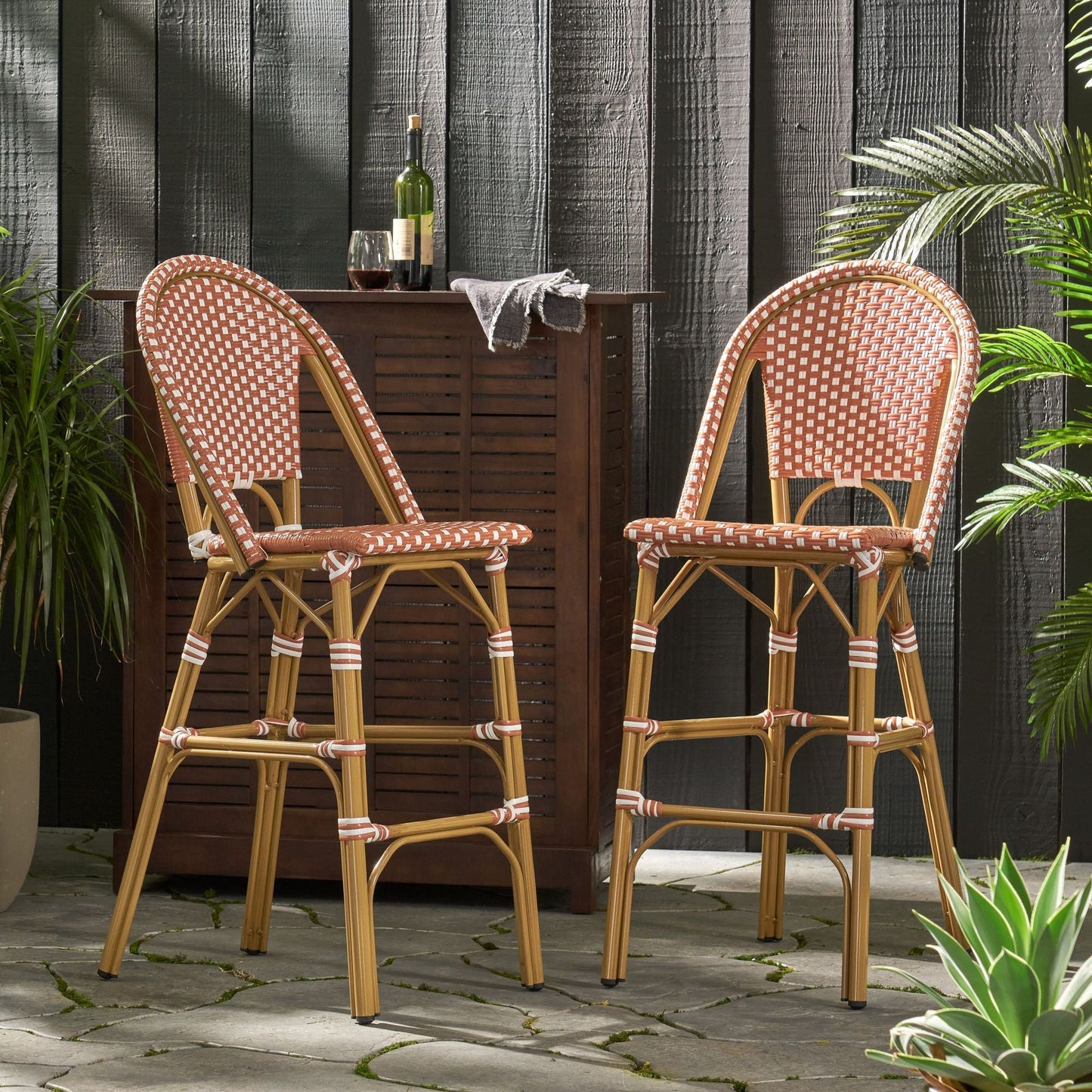 Rattan Swivel Bar Stools, White, Set of 2
