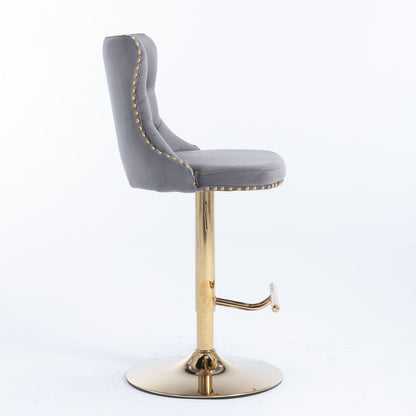 Gold Velvet Swivel Bar Stools, Tufted, Adjustable (view 46)