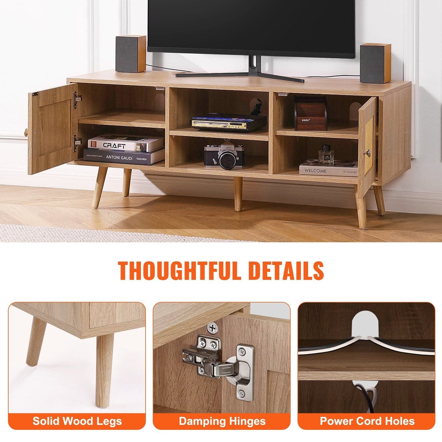 55" TV Mid-Century TV Stand, Oak (view 5)