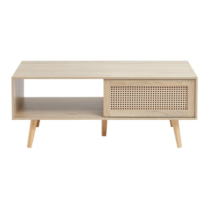 Rattan Mid-Century Coffee Table, Burlywood, with Storage (view 10)